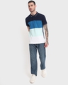 Shop Men's Blue & White Color Block Polo T-shirt-Full