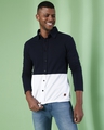 Shop Men's Blue & White Color Block Regular Fit Shirt-Front
