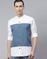 Shop Men's Blue & White Color Block Shirt-Front