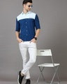 Shop Men's Blue & White Color Block Slim Fit Shirt-Full