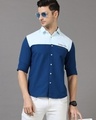 Shop Men's Blue & White Color Block Slim Fit Shirt