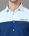 Shop Men's Blue & White Color Block Slim Fit Shirt