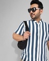 Shop Men's Blue & White Striped Plus Size Shirt-Front