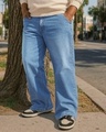 Shop Men's Blue Wide Leg Plus Size Jeans-Front