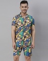 Shop Men's Blue & Yellow All Over Printed Co-ord Set-Front