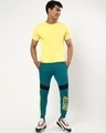 Shop Men's Blue & Yellow Reload Typography Colorblock Oversized Fit Joggers-Full