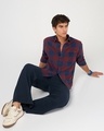 Shop Men's Bold Red & Navy Blue Checked Shirt-Full