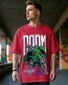 Shop Men's Bold Red Doom Graphic Printed Oversized T-shirt-Front