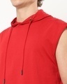 Shop Men's Bold Red Sleeveless Oversized Hoodie T-shirt