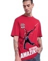 Shop Men's Bold Red Spider Man Graphic Printed Oversized T-shirt-Front