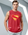 Shop Men's Bold Red Superman Logo Graphic Printed Boxy Fit Vest-Front