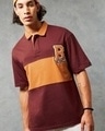 Shop Men's Brick Red & Orange B League Color Block Oversized Polo T-shirt-Front