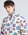Shop Men's Bright White All Over Printed Oversized Hoodies