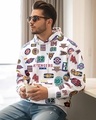 Shop Men's Bright White All Over Printed Oversized Hoodies-Front