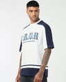 Shop Men's Bright White & Blue Bruh Color Block Oversized T-shirt-Full