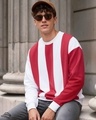 Shop Men's Bright White & Red Color Block Oversized Sweatshirt-Front