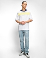 Shop Men's Bright White Striped Oversized Hoodie T-shirt-Full