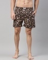 Shop Men's Brown All Over Floral Printed Cotton Boxers-Front