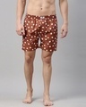 Shop Men's Brown All Over Polka Printed Cotton Boxers-Front