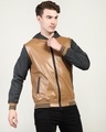 Shop Men's Brown & Grey Color Block Hooded Jacket-Design