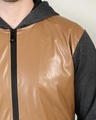 Shop Men's Brown & Grey Color Block Hooded Jacket