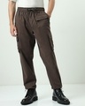 Shop Men's Brown Baggy Oversized Cargo Pants-Front