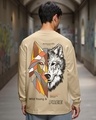 Shop Men's Brown Beast Within Graphic Printed Oversized T-shirt-Front