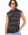 Shop Men's Brown & Black Graphic Printed Oversized Hooded Vest-Front