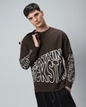 Shop Men's Brown Breathing Rockstar Typography Oversized T-shirt-Front