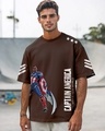 Shop Men's Brown Captain Graphic Printed Oversized T-shirt-Front