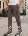 Shop Men's Brown Chaos Typography Cargo Joggers-Front