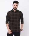 Shop Men's Brown Checked Slim Fit Shirt-Front