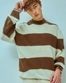 Shop Men's Brown Color Block Flat Knit Sweater-Front