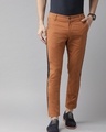 Shop Men's Brown Color Block Slim Fit Chinos-Front