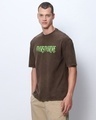 Shop Men's Brown Death Mark Graphic Printed Oversized Acid Wash T-shirt-Full