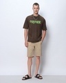 Shop Men's Brown Death Mark Graphic Printed Oversized Acid Wash T-shirt