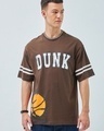 Shop Men's Brown Dunk Graphic Printed Oversized T-shirt-Front