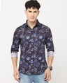 Shop Men's Brown Floral Printed Slim Fit Shirt-Front