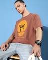 Shop Men's Brown Graphic Printed Oversized T-shirt-Front