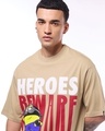 Shop Men's Brown Heroes Beware Graphic Printed Oversized T-shirt