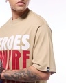 Shop Men's Brown Heroes Beware Graphic Printed Oversized T-shirt