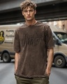 Shop Men's Brown Hustle Typography Oversized Acid Wash T-shirt-Front