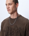 Shop Men's Brown Hustle Typography Oversized Acid Wash T-shirt