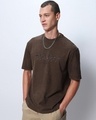 Shop Men's Brown Itachi Gen Graphic Printed Oversized Acid Wash T-shirt-Full