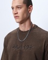 Shop Men's Brown Itachi Gen Graphic Printed Oversized Acid Wash T-shirt