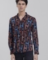 Shop Men's Brown Jigsaw Geometric Printed Slim Fit Shirt-Front