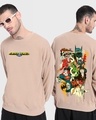 Shop Men's Brown Justice League Society Graphic Printed Oversized Sweatshirt-Front