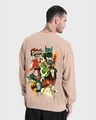 Shop Men's Brown Justice League Society Graphic Printed Oversized Sweatshirt-Design