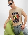 Shop Men's Brown Kung Fu Sounds Graphic Printed Boxy Fit Vest-Front