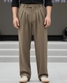Shop Men's Brown Loose Fit Korean Pants-Front
